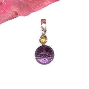 Faceted Amethyst Ball & Citrine Necklace Pendant Solid 925 Sterling Silver